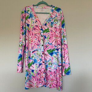 Floral Pink and Blue Women's 2x top, tunic or nightshirt.